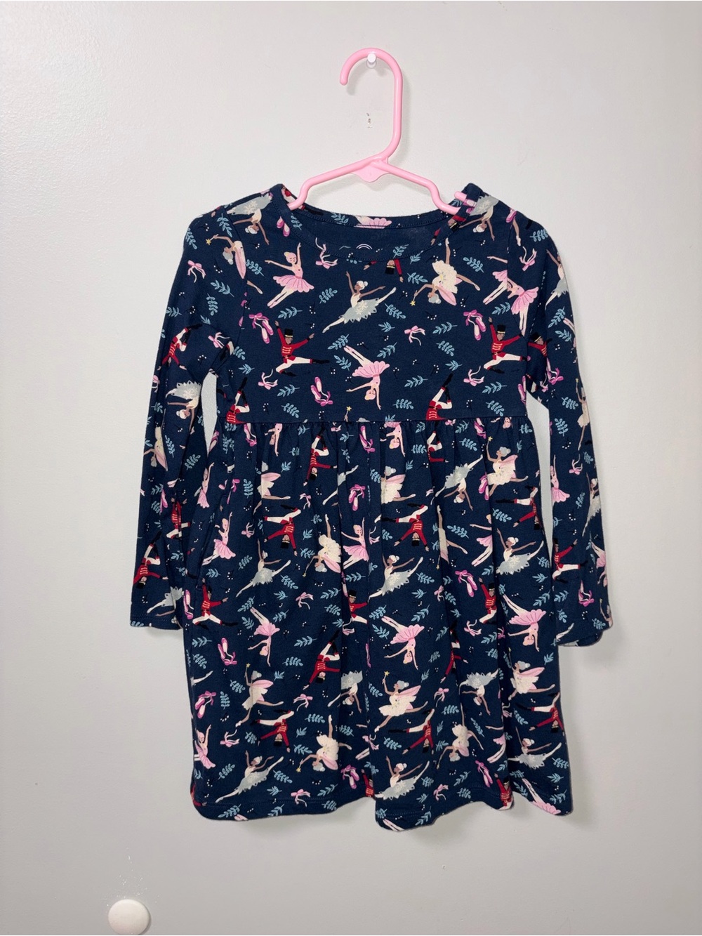 Wonder Nation Navy Ballerina Nutcracker Christmas Holiday Dress Long Sleeve 4T